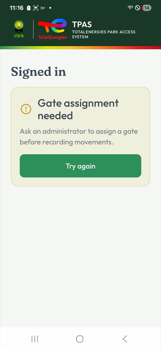 Signed in, but no gate assigned