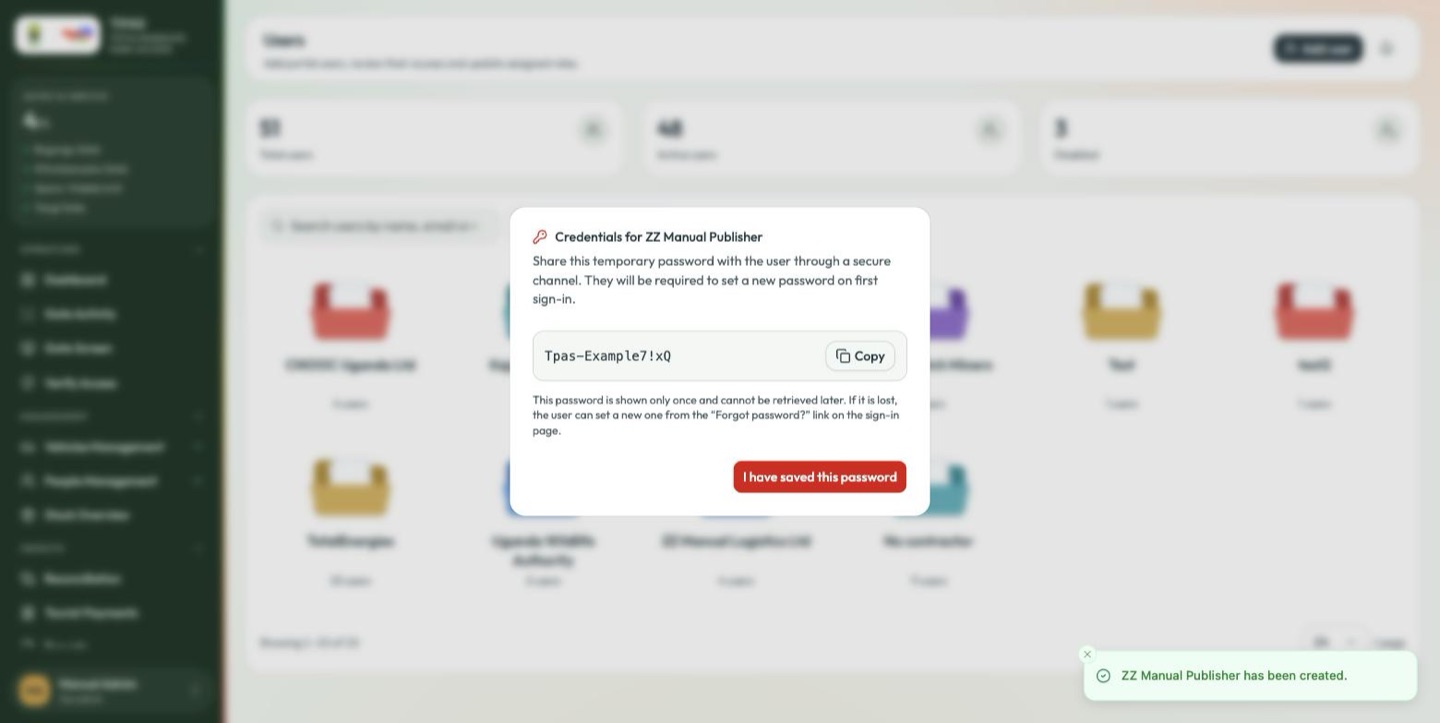 Credentials for the new user