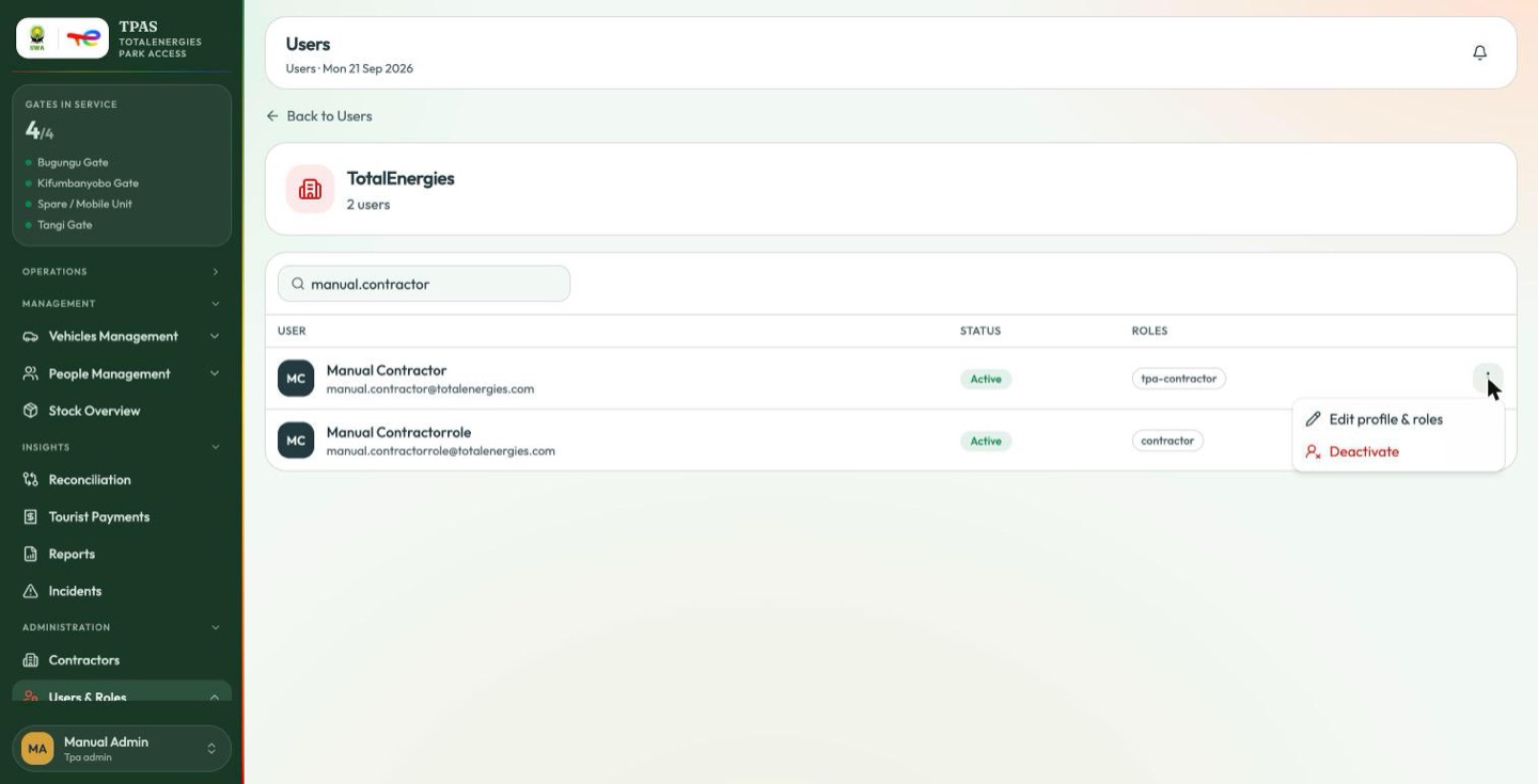 User row menu