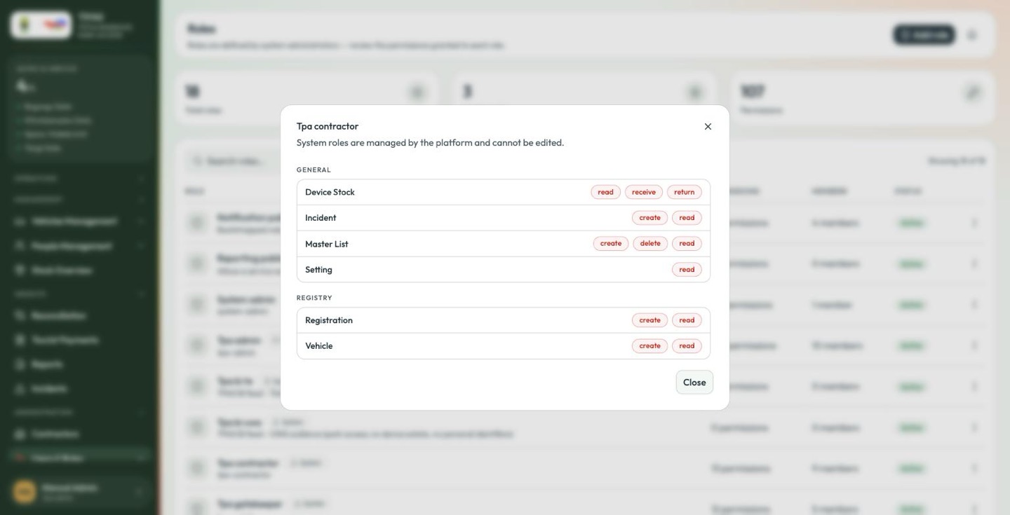 Viewing a role's permissions
