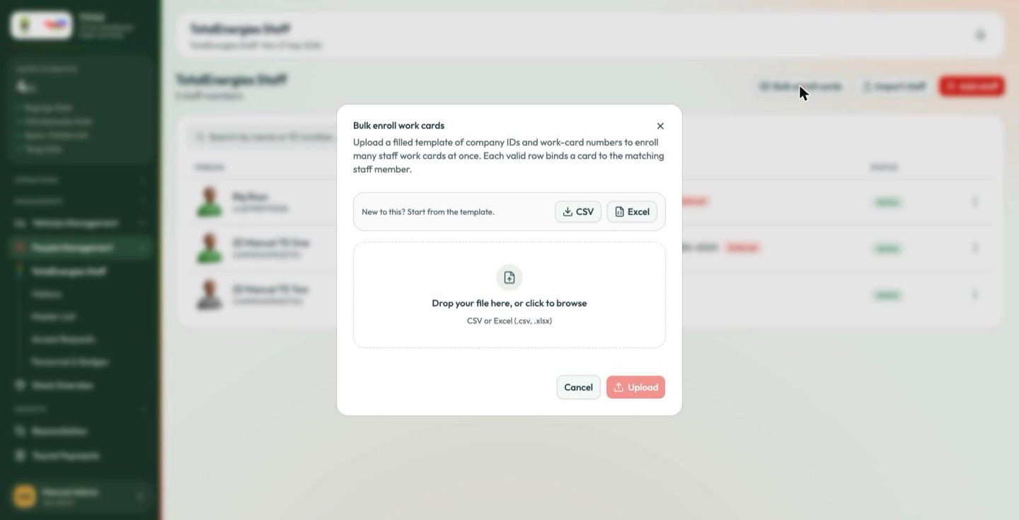 Bulk enroll work cards