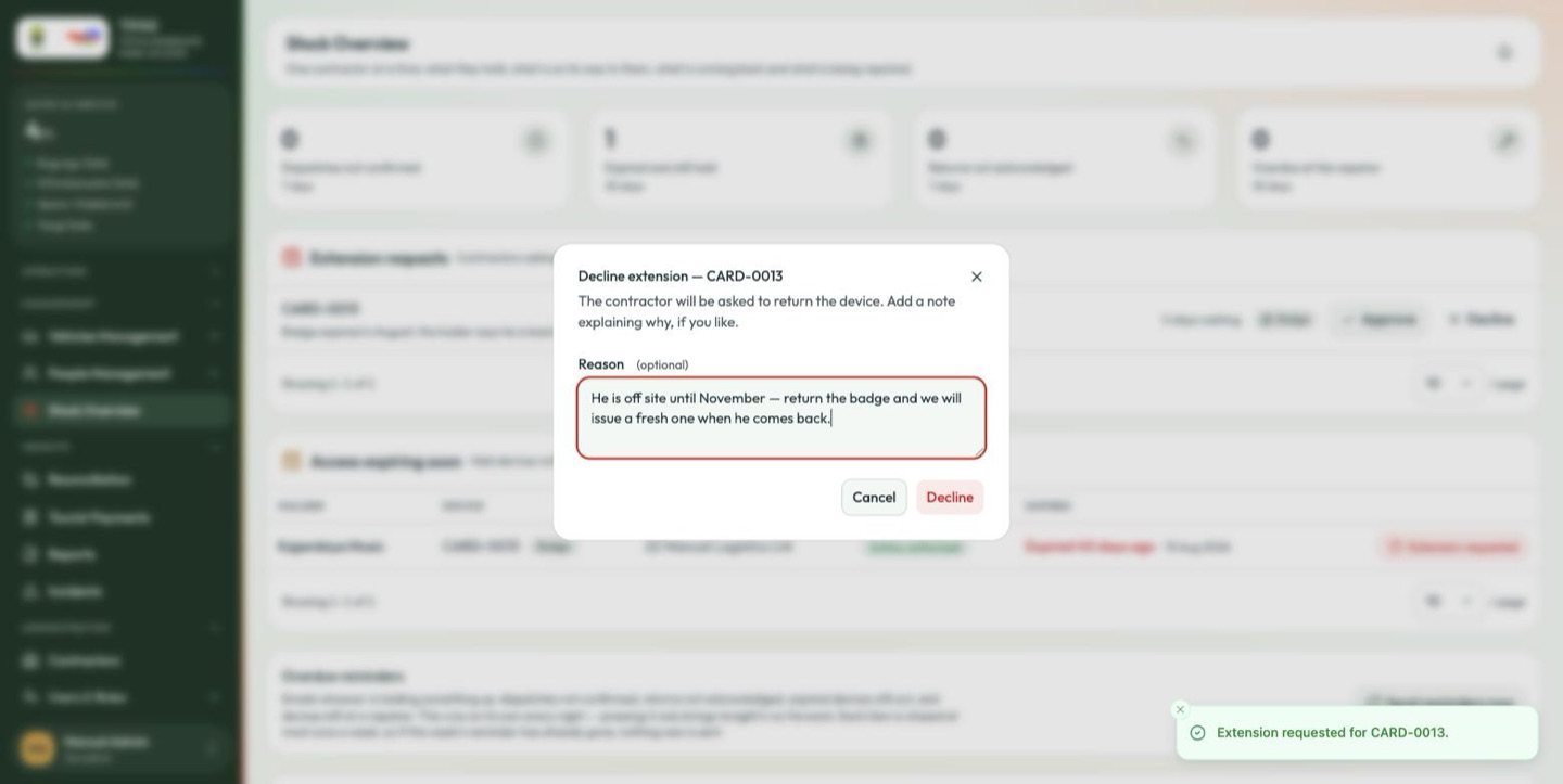 A declined extension, with a reason