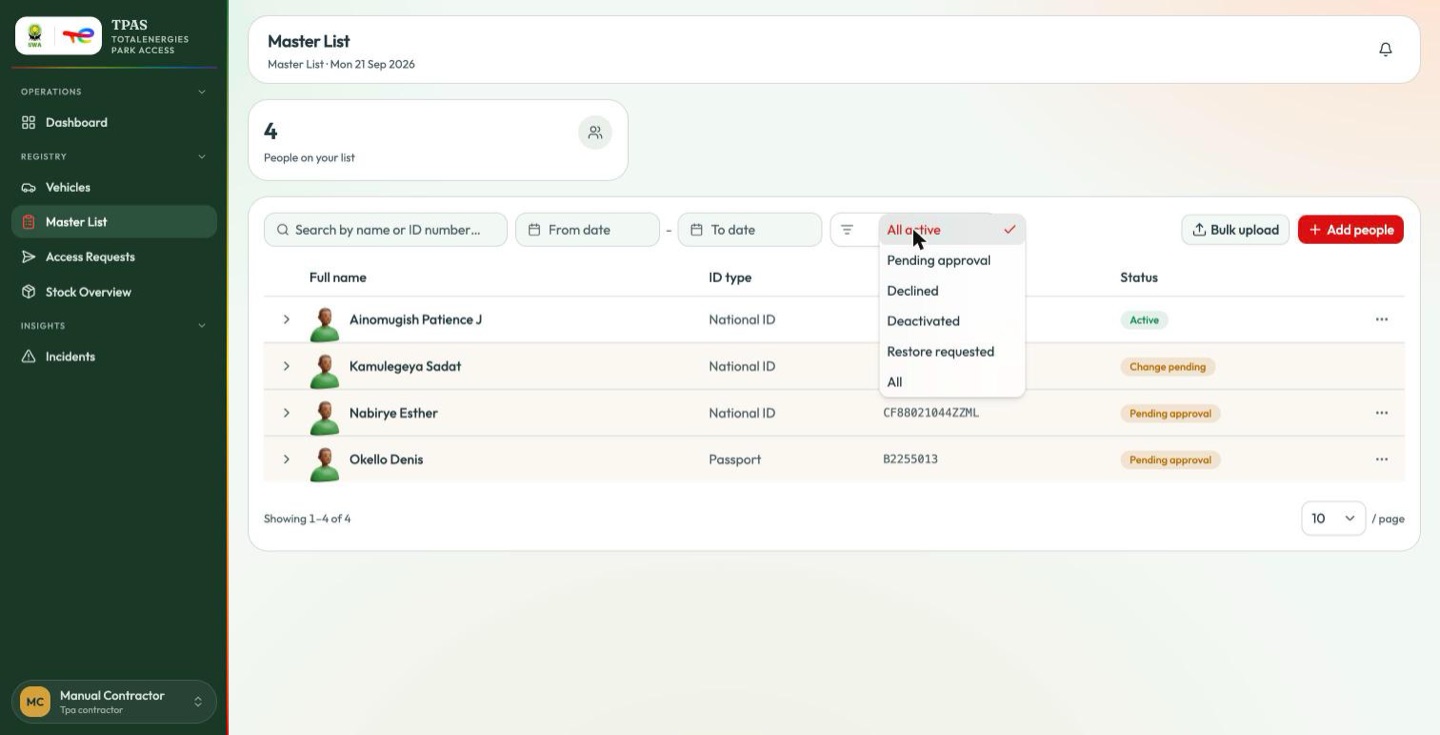 Filtering by status
